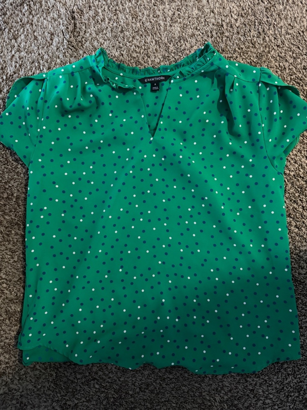41 Hawthorn Emerald Green Polka Dot Short Sleeve Blouse
